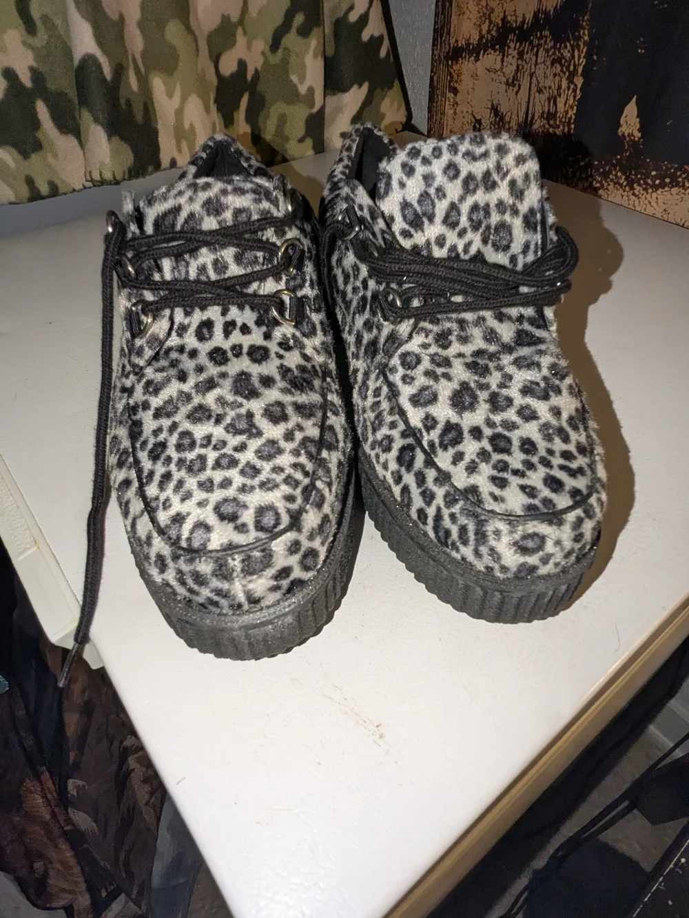 T.U.K Leopard-Print Platform Creepers - Black/White